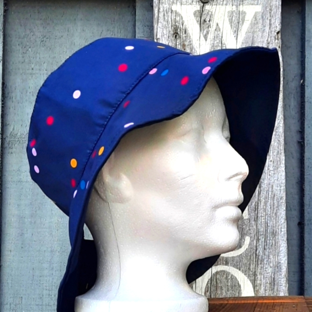 Reversible Blue Polka-Dot Sun Hat
